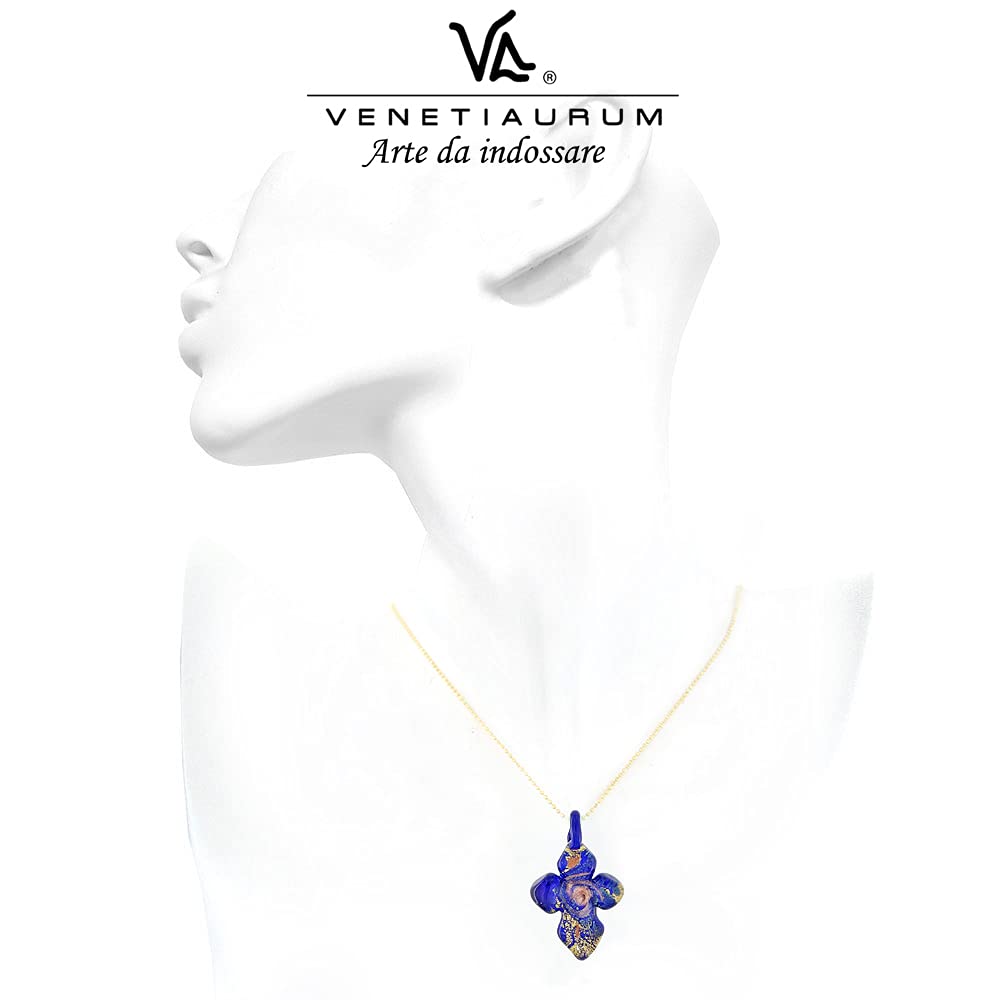 Venetiaurum - Collier Avec Pendentif Croix En Verre De Murano Original Et Argent 925 - Bijou Certifié Made In Italy.
