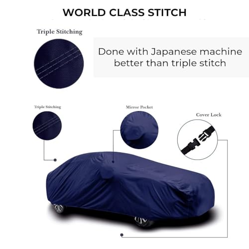 Image of Waterproof Car Cover for Maruti Suzuki Celerio | Dust Proof, UV Protection, Soft Fabric for Scratch Protection | Both Side Mirror Pockets | Triple Stitching (Navy Blue)
