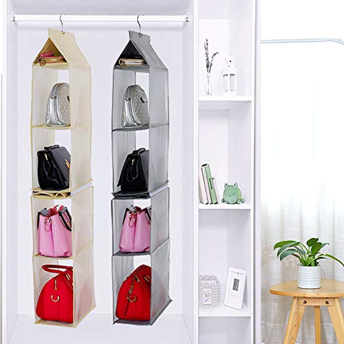 Shiwaki 4 Taschen, Handtasche, Aufbewahrung, Schrank, Fach, Tasche, zum Aufhängen, Organizer für Wohnzimmer, Schlafzimmer, Schrank (grau)
