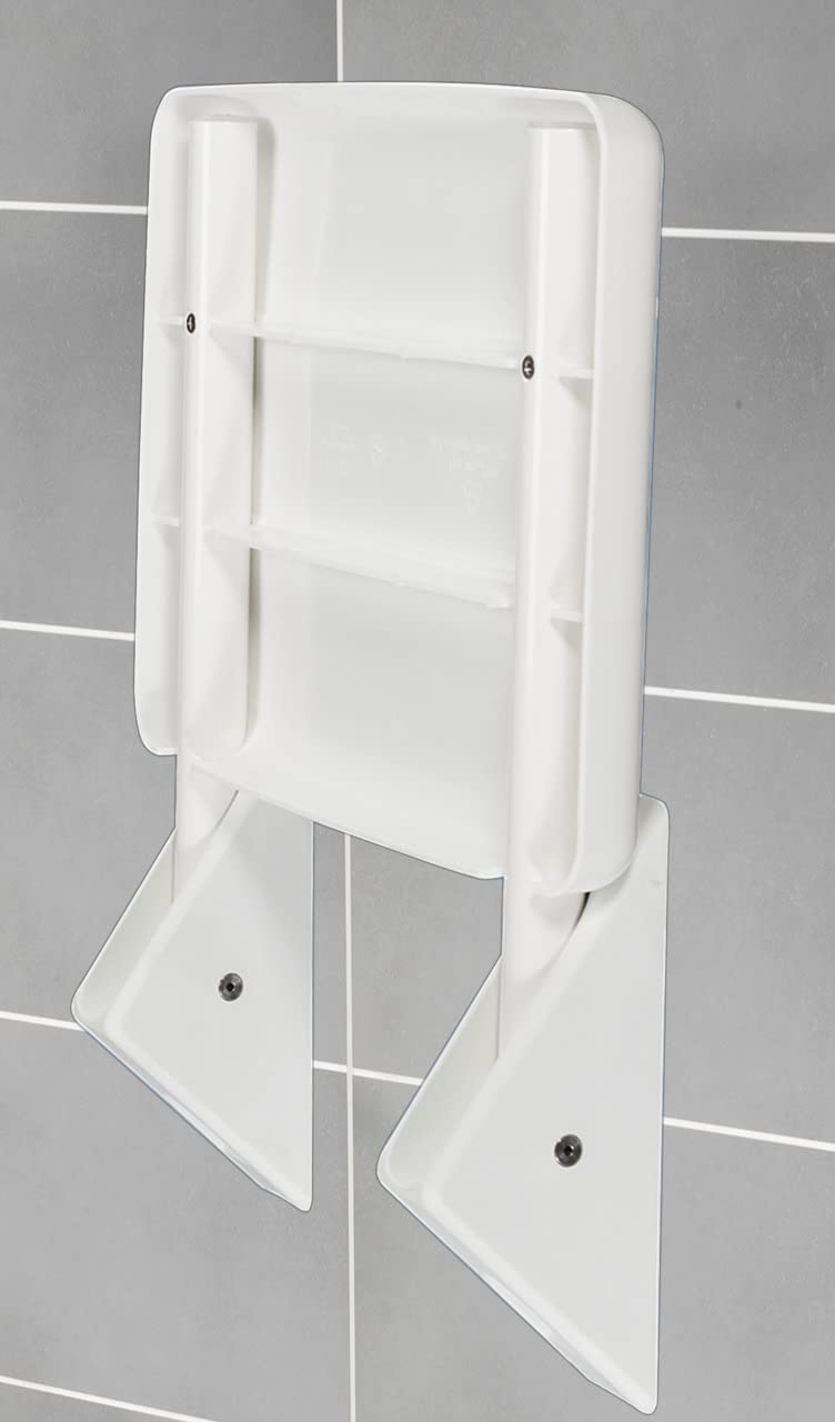 WENKO Asiento plegable de ducha Secura - Asiento de ducha abatible, capacidad de carga de 120 kg, Plástico (ABS), 35 x 19 x 36 cm, Blanco