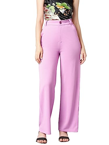 Image of KOTTY Women's High Rise Cotton Blend Relaxed Fit Trousers Lavender Purple