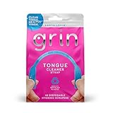 GRIN Tongue Cleaner Strap, 48 Count, Disposable Tongue Cleaner, Hygienic Dual Edge Scraper, Recycled Plastic, Clean Tongue, Healthy Tongue, Promote Fresh Breath, Includes Safe Fold- Back Tooth Pick