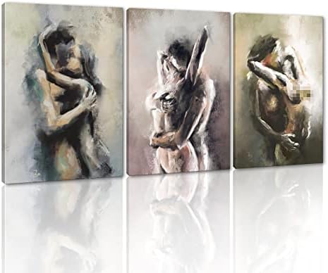 Sexy Canvas Wall Art for Bedroom Decor Vintage Erotic Nude Painting Wall Decor Artwork 3 Pieces Abstract Sexy Couples Pictures Print Art Wooden Framed Stretched Ready to Hang - 20'' W x 28''H x 3pcs