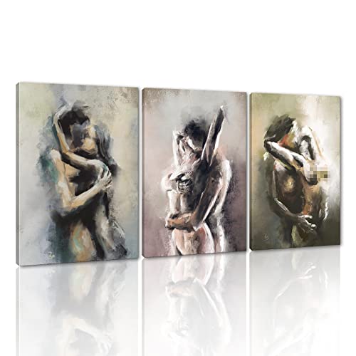 Sexy Canvas Wall Art For Bedroom Decor Vintage Erotic Nude Painting Wall Decor Artwork 3 Pieces Abstract Sexy Couples Pictures Print Art Wooden Framed Stretched Ready To Hang - 20'' W X 28''H X 3Pcs #TOP7