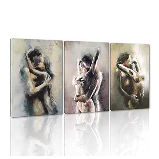 Sexy Canvas Wall Art for Bedroom Decor Vintage Erotic Nude Painting Wall Decor Artwork 3 Pieces Abstract Sexy Couples Pictures Print Art Wooden Framed Stretched Ready to Hang - 20'' W x 28''H x 3pcs