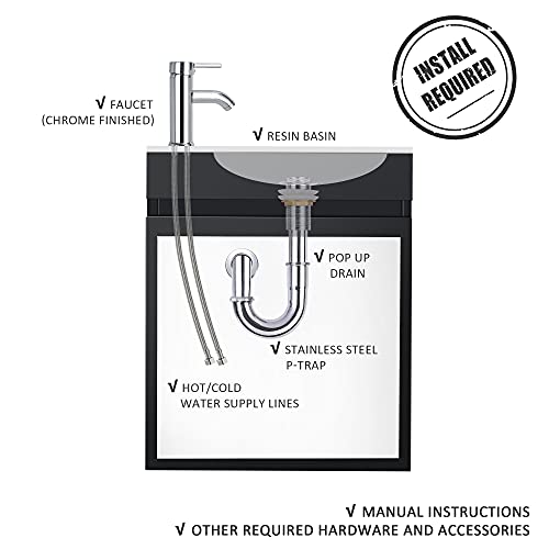 Ahb 16" Bathroom Vanity W/Sink Combo For Small Space, Wall Mounted Bathroom Cabinet Set With Chrome Faucet Pop Up Drain U Shape Drain(Black)… #TOP5