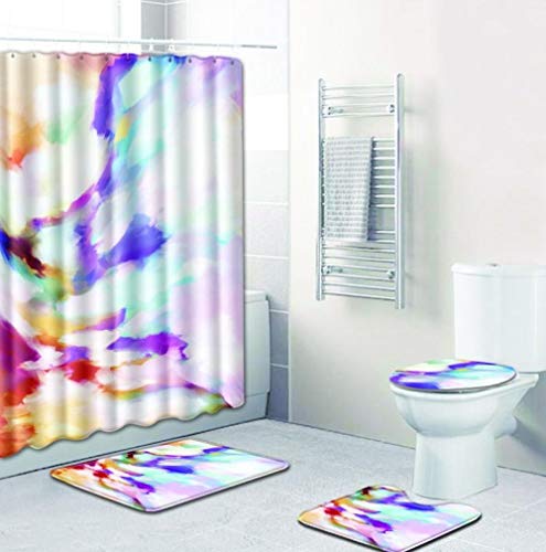 ZDDWLDL 3D Gedruckter Duschvorhänge Set Weiße Blaue Rote Bunte Wolken Duschvorhang Set 4 Stück Badezimmer Dekor Vorhang…