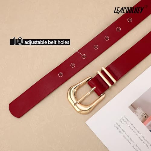 LEACOOLKEY Women's Fashion Leather Belt Ladies Casual Formal Waist Belts for Jeans Dress Pants4