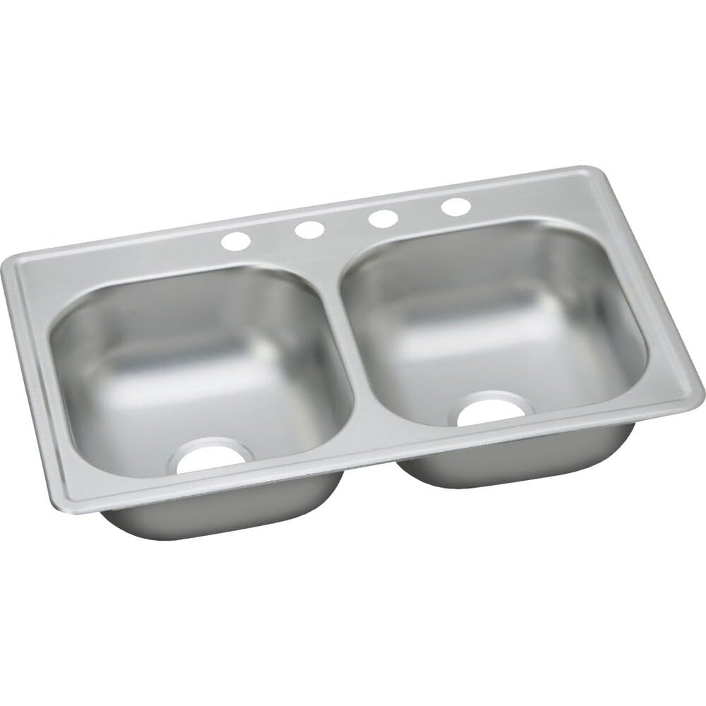 Elkay Dayton 33 In. x 19 In. x 6-7/16 In. Equal Double Bowl Drop-In Kitchen Sink, Stainless Steel - 1 Each