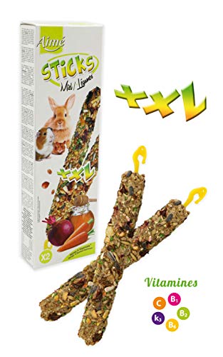 Aime Baguettes à Ronger XXL Miel/Légumes pour Rongeurs/Lapins/Friandises Sticks/2 Baguettes XXL Gourmandes