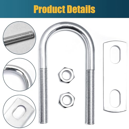 Image of 2 Sets M8 U-Bolt, 3 inch Wide U Bolt with Washers and Nuts, Heavy Duty Galvanized Carbon Steel Round U Bolts for Trailers, Boats, Replacement Parts and Accessories for Ski Boat, Fishing Boat