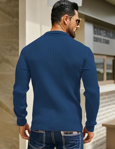 Image of DENIMHOLIC Men's Cotton Full Sleeve Collar Polo Sweater for Men, Rib Knitted Sweaters for Men Winter Sweater for Man