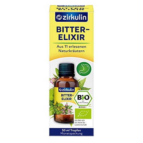 Zirkulin Bitter-Elixir – Bio Bittertropfen 50ml - Bitterstoffe aus 11 erlesenen Kräutern 4-8:1 Extrakt – Hildegard von Bingen – vegan, zuckerfrei – Reichweite 1.800 Tropfen