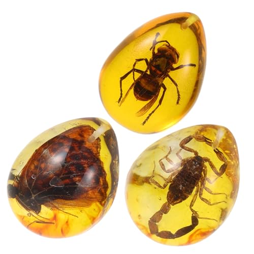 JOINPAYA 3pcs Amber Specimen Amber Pendant DIY Insect Amber Insect Amber Ornament Insect Amber Decor for DIY Crafts Amber Insect Specimen Pendants Decorative Amber Crafts Resin