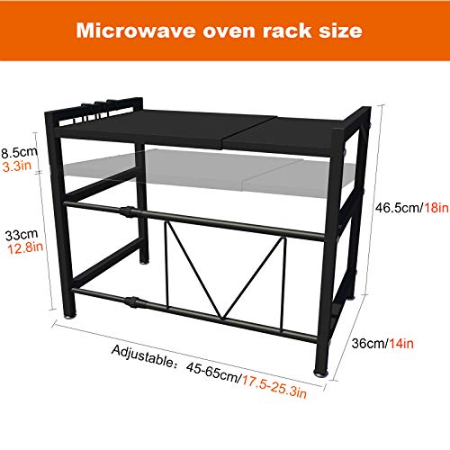 Uitschuifbare Magnetron Oven Rack 2-Tier, Keukenrek Stand Oven Organizer Unit-Printer Plank Faxrek Zwart 45-65cmx36cmx46… - Image 7