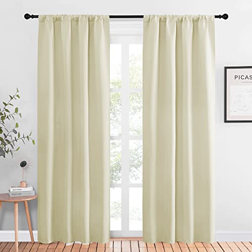 NICETOWN Blackout Curtains for Living Curtains, Window Treatment Thermal Insulated Solid Room Darkening Drape Panels for Patio Sliding Glass Door (Bei