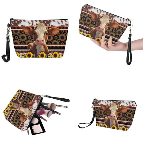 Image of Animal Cow Purse and Handbag for Women - Fashion Sunflower Tote Shoulder Bag With PU Cosmetic Purse - Large Top Handle Satchel and Wallet Combo for Working