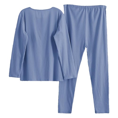 aromm Damen Umstandsmode Langarm-Stillshirts Oberteile und Lange Freizeithosen Stillkleidungsset, Blau, XL