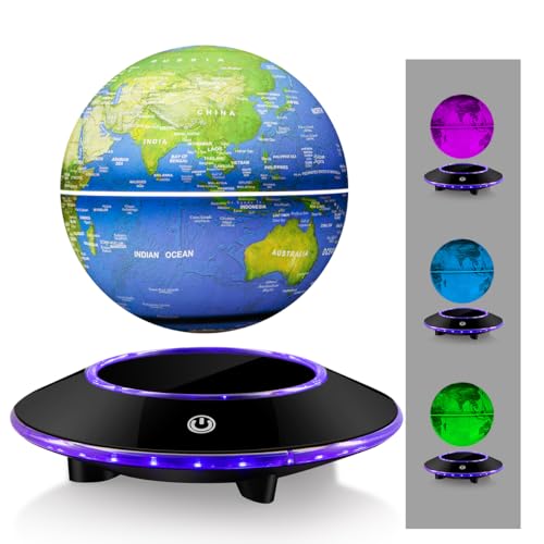 UKESULT Globo levitante, globo de levitación magnética, mapa del mundo, lámpara de bola flotante para decoración de oficina con base de luz LED, decoración de escritorio de oficina y hogar, regalos de