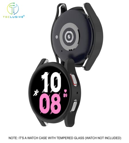 Image of T TECLUSIVE Slim Curved Protective Cover with Tempered Glass Compatible for Galaxy Watch 4 40mm | Shockproof 360 Degree Protection Case with Tempered Glass (40MM, Black)