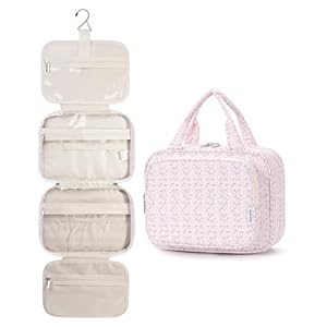 Narwey Hanging Travel Toiletry Bag for Women Wash Bag Cosmetics Makeup Bag Organizer for Travel Size (Pink Buds (Medium))