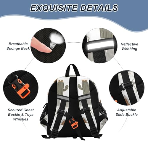 Kid's Backpack for Boys & Girls Toddler Bag Cactus Brown Alpaca Pattern Backpack with Safety Leash3