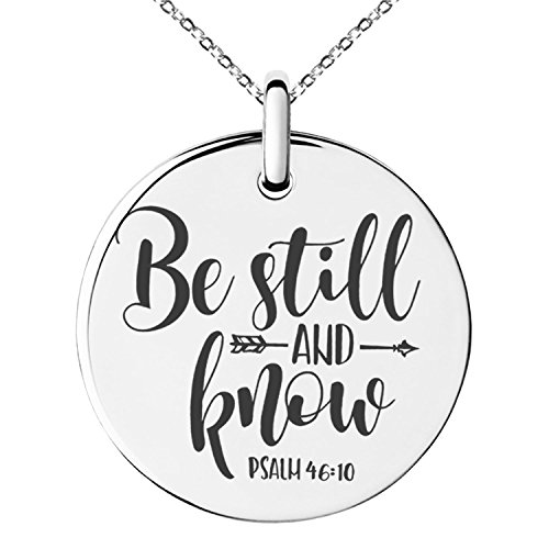 Stainless Steel Be Still & Know Psalm 46:10 Small Medallion Circle Charm Pendant Necklace