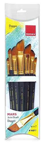 Image of Isomars Dagger Paint Brush Set - Set of 7 Artist Brushes for Acrylic, Watercolor, Oil & Decorative Painting - Ideal for Precision Strokes, Blending & Special Effects
