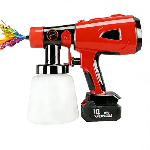 Pistola de pintura inalámbrica, 850 W, sistema de pulverización de pintura, 800 ml, con 2 x 2600 mAh, 21 V, tambores y cargador, 5 boquillas, 2 recipiente de pintura, para paredes, techos, vallas