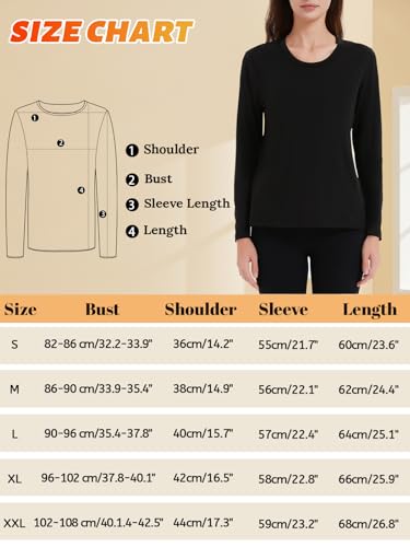 Soudittur Thermal Underwear Womens, Fleece Lined Thermal Tops Long Sleeve Undershirt Warm Winter Base Layers Shirt - Image 6