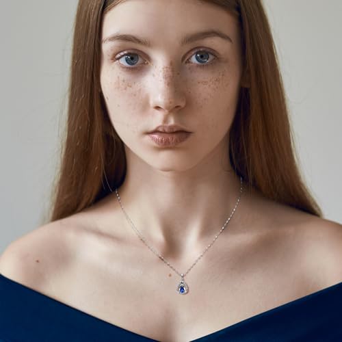 Sapphire Necklace Sterling Silver Teardrop Crystal Cubic Zirconia Necklace Birthstone Pendant Sapphire Jewelry for Women3