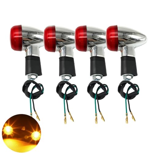 Image of Universal 4pcs Motorcycle Turn Signals Chrome Bullet Front Rear Lights Compatible with Harley Honda Suzuki Yamaha Kawasaki Motorcycle Bobber Chopper(Red shell)