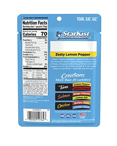 Image of StarKist Chicken Creation Zesty Lemon Pepper, Single Serve Pouch, 2.6 oz (Pack of 5)