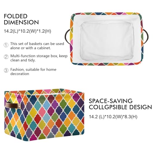 Image of Aslsiy Storage Basket Rainbowcolor Geometric Moroccan Nursery Bins Baby Canvas Box Clothes Shelf Basket Laundry Hampers 2 Pcs
