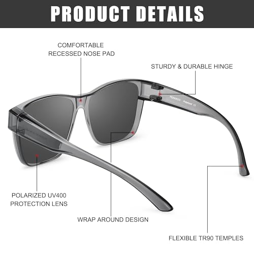 Image of Polarized Sunglasses Fit Over Glasses for Women Men, Oversized Square Sun Glasses UV400 Protection