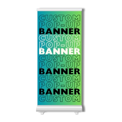 Custom Retractable Banner with Portable Personalized Customizable Full Color Design with Stand and Travel Case for Advertising, Business, Events, 33" x 78"
