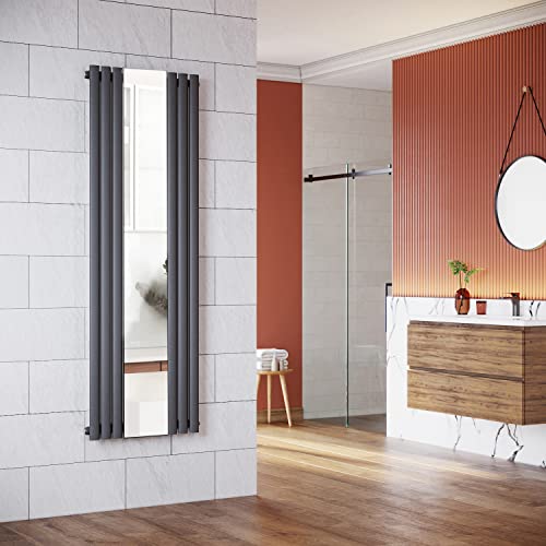 ELEGANT Design Paneelheizkörper Röhren mit Spiegel 1800x500 mm Anthrazit Einlagig Badheizkörper Mittelanschluss Vertikal Röhren Heizkörper