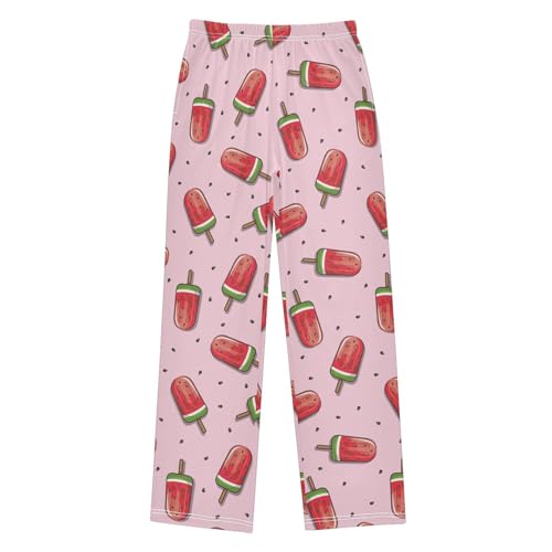 Watermelon Ice Cream Print Boys Long Pants Soft Trousers Elastic Waist Kids Lounge Bottoms with Pockets S-XL