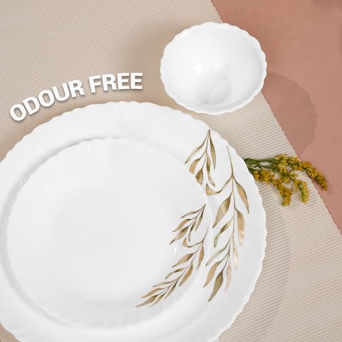 Image of Treo by Milton Opalware Aurelia Selene Dinner Set of 6 | Serving for 2 | Microwave & Dishwasher Safe | Bone-Ash Free | Tempered Toughness | Plates & Bowls | Crockery Set for Dining & Gifting | White