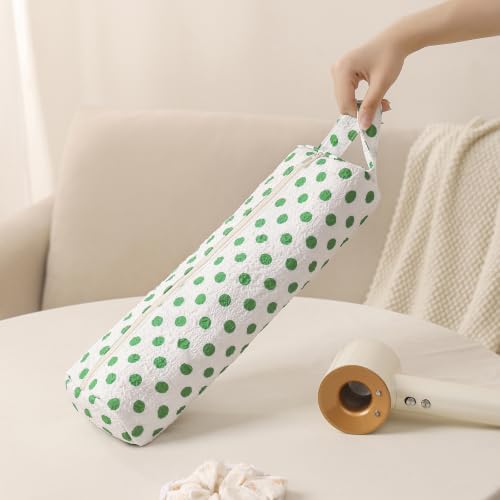 Image of RSRSLEII Polka Dot Hair Tools Travel Bag,Hair Styling Accessories Storage Case for Shark FlexStyle,Dyson Airwrap Hair Dryer,Curling Iron,Straightener,Revlon Hair Tools,Portable&Foldable(25Green&White)