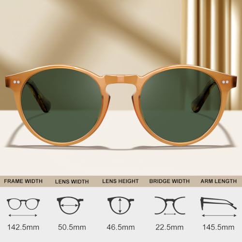 Image of CARFIA Vintage Round Polarized Sunglasses for Men Handcrafted Acetate Frame