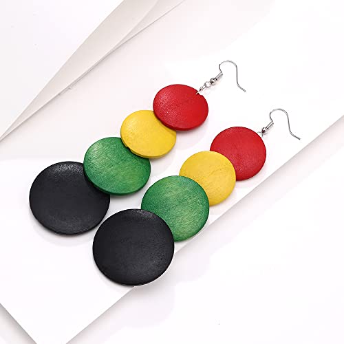 African Natural Wood Earrings Retro Bohemian Multilayer Round Geometric Dangling Eardrop Colorful Lightweight Wooden Map Leaf Triangle Drop Earring Ethnic Style Jewelry for Women3