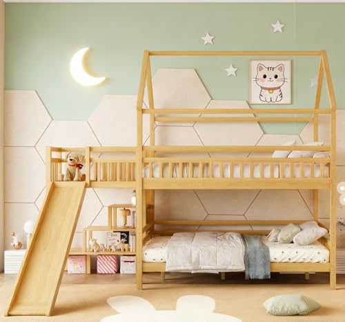 Image of Bellemave Bunk beds Full Over Full with Storage Stairs,Two Placement Methods,House bunk Bed, White
