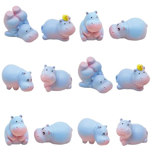 Pinenjoy 12Pcs Mini Hippopotamus Figurines Cute Miniature Hippo Figures 1 Inch Resin Hippos Cake Topper for DIY Fairy Garden Micro Landscape Diorama...