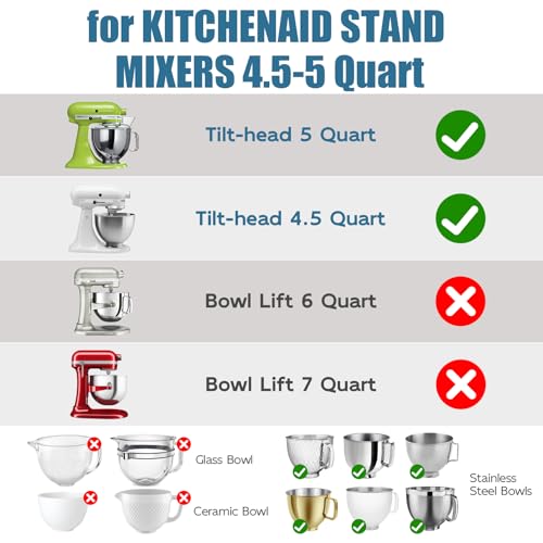 Image of GuanQiao Silicone Bowl Liners for 5 Qt KitchenAid Mixers, 3 Liners with Lids, Blue /Beige /Green