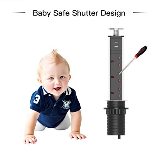 Pull Pop Up Power Sockets for Kitchen Worktops Electrical Plug Socket with 2 USB Charging Ports - Silver - 6