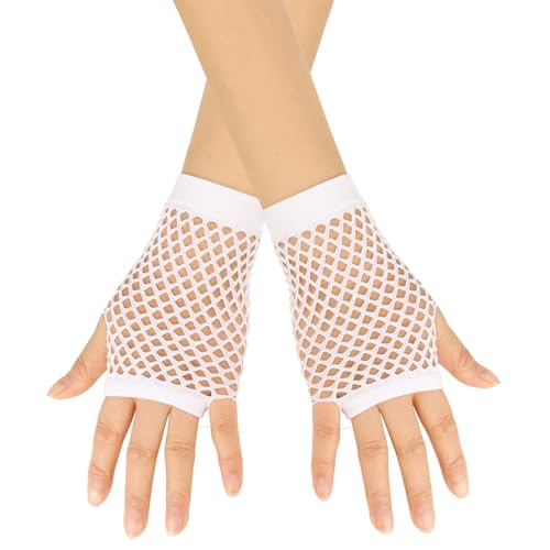 Fishnet Fingerless Gloves for Women Girls 80s Party Costume Wedding Evening Party Accessories, Long & Short 2 pairs4
