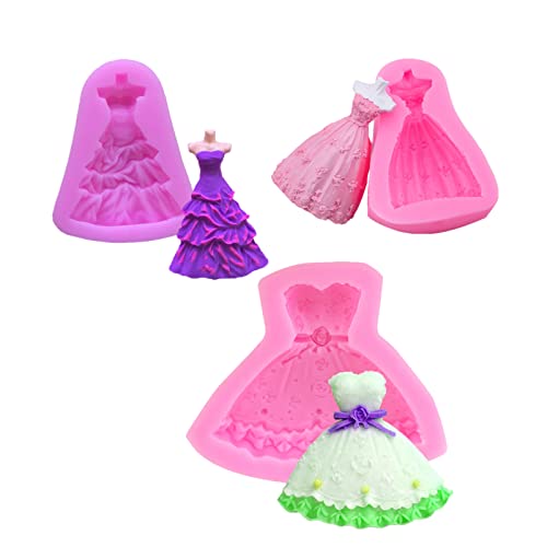 3Pcs Wedding Dress Skirt Silicone Molds for Wedding Sugarcraft Cake Decoration, Fondant, Chocolate, Candy, Biscuit, Cookies,Polymer Clay,Epoxy Resin