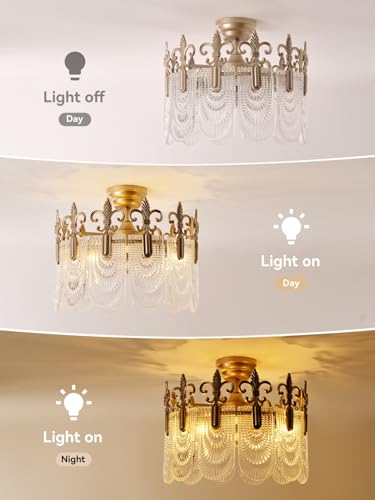 Image of Gold Crystal Fandelier Ceiling Fan with Light,20 inch Gold French Chandelier Ceiling Fans with Lights Remote Control, Morden Mid-Century Caged with 6 Speeds for Bedroom, Nursery, Living Room