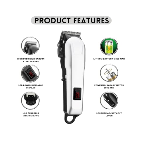 Image of Drumstone (𝗦𝗽𝗲𝗰𝗶𝗮𝗹 𝟭𝟬 𝗬𝗲𝗮𝗿𝘀 𝗪𝗮𝗿𝗿𝗮𝗻𝘁𝘆) Professional Hair Trimmer - 2000mAh Battery, 200 Min Runtime, LED Display, 4 Length Settings - Corded & Cordless Use, Sharp Blades for Beard & Hair Grooming